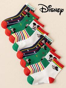 4/1 Pair Disney Mickey & Minnie Pattern Children's Mid-Calf Socks, Cute Cartoon Disney Design, Fashionable Casual Breathable Student Socks, Suitable For Daily Wear, Back To School, Holiday Gifts - Multicolor - View 2