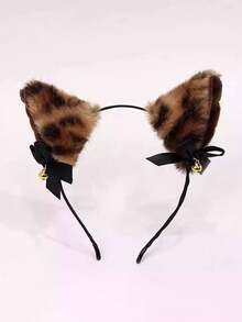 1pc New Leopard Print Cat Ear Headband, Cute Plush COS Animal Ear Hair Clip, Sexy Decorative Hair Accessory Hairband - Multicolor - View 4