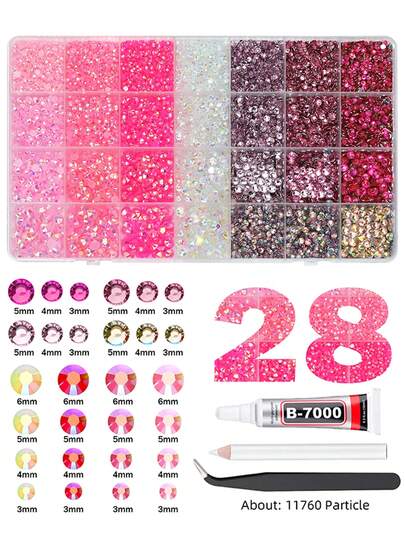 28 Grid 3/4/5mm Mixed Color Resin Drill Rhinestone Set DIY Clothing Nail Drill Phone Drill Glasses Drill Hat Drill Jewelry DIY Decoration Accessories