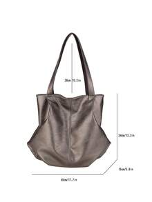 1个复古风女士软皮大容量单肩包，女士办公通勤手提包，腋下包，适合购物、休闲、度假 - 金色 - 查看 3