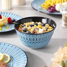 vancasso 16-Piece Set Of Blue Relief Diamond Vertical Point Lace Ceramic Dinnerware Set For 4 People