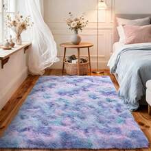 9x12 Fluffy Area Rug, Ultra-Soft Easy-To-Clean Non-Slip Design, Minimalist Solid Color Scheme, Tie-Dye Style Shag Rug, Fuzzy For Bedroom, Living Room, Game Room, Kids Room And Home Office Decor, Includes Anti-Slip Rug Pad - 紮染蘭彩虹色 - 查看 4
