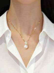 1 set elegant halsband med fuskpärlor och zirkonia + örhängen, set med halsband och örhängen för kvinnor, fint chokerhalsband, lämplig för vardagsbruk, julklapp, sommarsemester, frieri, alla hjärtans dag-present - Multifärgad - Visa 3