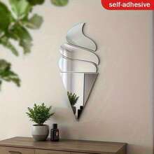 2D亚克力冰淇淋镜面墙饰，4件套 - 适用于客厅、卧室、工作室、露台墙面，节日装饰和节日礼物，送给家人和朋友的绝佳选择，2D平面，万圣节 - 銀色 - 查看 2