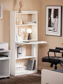 SoBuy Mesa Escritorio Mesa Gaming Plegable para Ordenador Escritorio Pequeño con Estantes de Almacenamiento Standing Desk con Almacenaje Blanco 64x58x145cm FWT92-H-W - Blanco - Ver 1