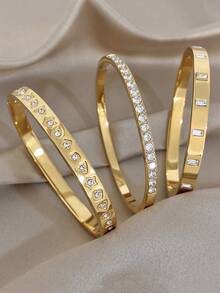 奢华水晶镀金手链，不锈钢手链套装，女士日常及派对饰品，圣诞礼物 - 彩色 - 查看 6