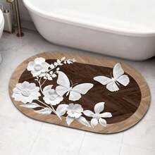 1pc Vintage Wood Grain Butterfly Print Silica Gel Bath Mat & Rug, Dirt-Resistant, Machine Washable, Suitable For Bathroom, Kitchen And All Seasons - Black - View 3