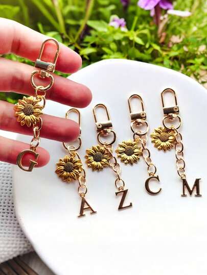 1 pièce Porte-clés lettre tournesol, accessoire créatif fait main pour sacs, sacs à dos, portefeuilles, sacs de documents et clés de voiture. Convient comme petit cadeau pour la famille et les amis, unisexe, adapté à diverses fêtes, rassemblements, anniversaires de printemps/été, Saint-Valentin, etc.