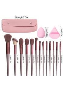 18件套专业化妆刷套装 - 高品质柔软毛粉底刷、腮红刷、眼影刷、遮瑕刷，套装包含：化妆刷 + 柔软化妆海绵粉扑 + 简约双扣收纳袋 - 咖啡棕 - 查看 8