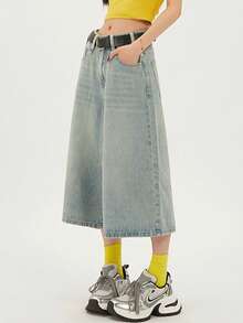 Women Jean Jorts Baggy Loose Fit Jean Shorts 2026 Summer Wide Leg Long Denim Shorts Y2K Clothes - 淺色水洗藍 - 查看 5