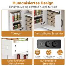 120 Cm Suitable For Mobile Kücheninsel Mit Bartheke Und Steckdosen, Mit 2 Schubladen Und 2 Schranktüren Mit Türregalen. Geeignet Für Küchen, Esszimmer, Wohnzimmer Usw. - White+Natural - View 4