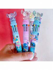 Crystal Stitch Retractable Multi-Color Ballpoint Pen, Cute Cartoon Design For Students, Colorful For Marking And Journaling - Stitch - View 1