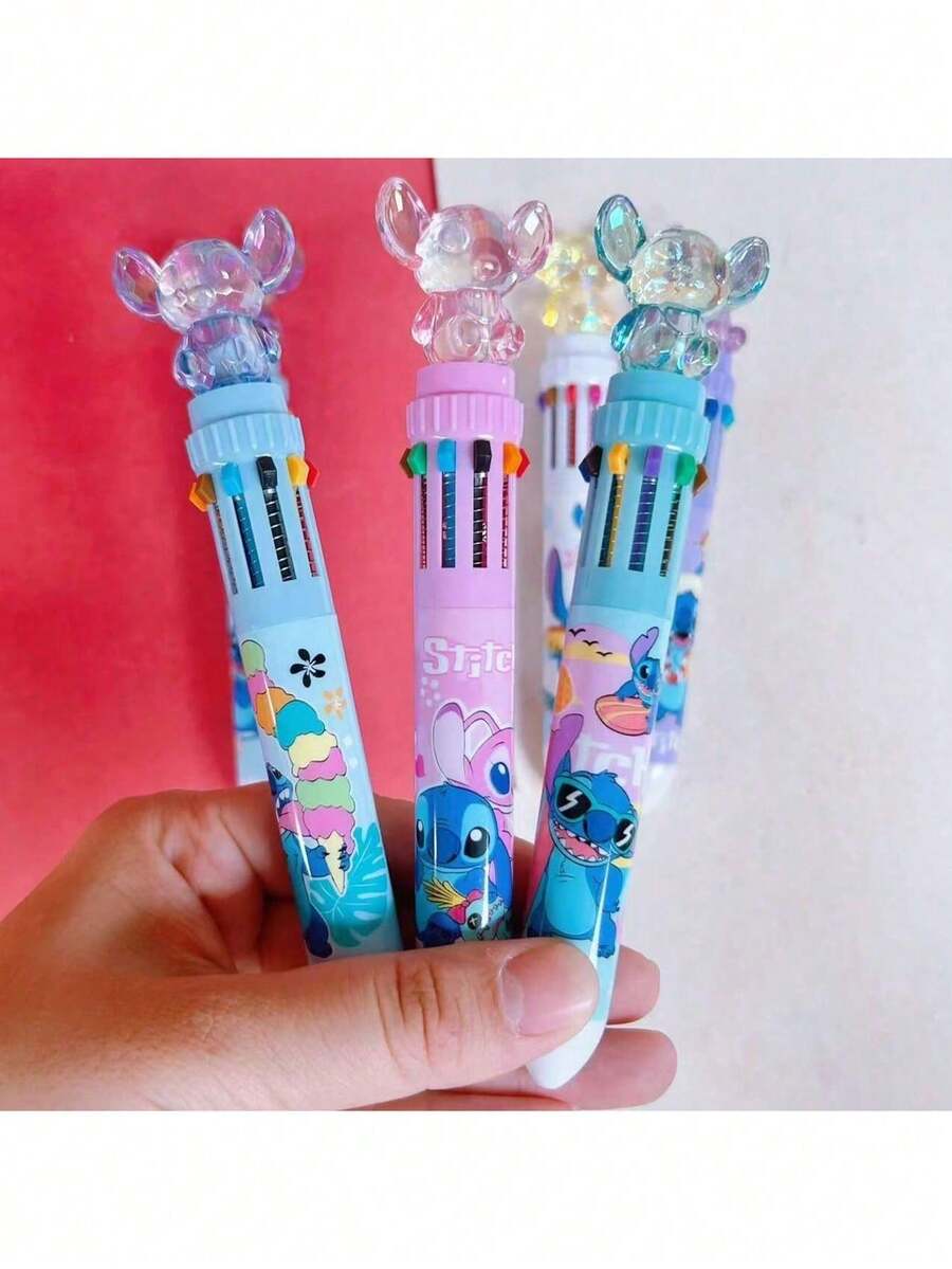 Crystal Stitch Retractable Multi-Color Ballpoint Pen, Cute Cartoon Design For Students, Colorful For Marking And Journaling - Stitch - View 1
