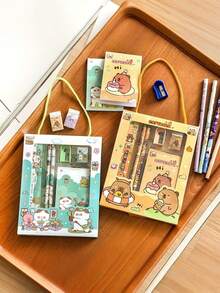 1盒/6件套卡通可爱文具套装，精致铅笔套装，趣味设计，包括铅笔、尺子、橡皮、卷笔刀、笔记本；非常适合作为课堂奖励、返校用品和节日礼物。 - 彩色 - 查看 2