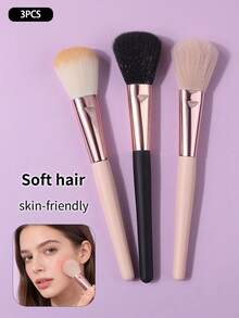 3pcs Soft Non-Stick Powder Blush Brush, Diffuser Brush, Setting Brush, Contour Brush, Multi-Functional Makeup Brushes - Multicolor - View 9