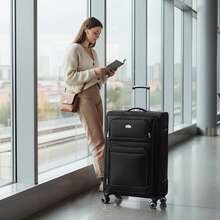 NEW YORK XPRESS Lightweight Water-Resistant Softside Spinner Luggage With Secure TSA Lock,Expandable Design & Organized Interior,Suitable For Long Or Short Travel - 黑色 - 查看 11