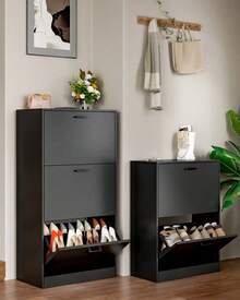 Shoe Cabinet With 3 Flip Drawers, Modern Narrow Freestanding Shoe Organizer With Large Capacity For Entryway,Hallway, Living Room,Black - màu đen - Xem 7