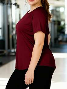 Camiseta deportiva para mujer de talla grande, con mangas raglán, bajo curvo y transpirable, adecuada para el gimnasio, correr, yoga - Burdeos - Ver 5