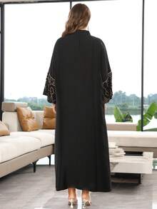 优雅刺绣串珠长袍，V领设计，奢华款式，适合沙特国庆日穿着，2025最新系列 - 黑色 - 查看 12