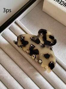 1pc/3pcs Set Versatile Acetate Elegant Retro Leopard Print Rhinestone Hair Claw Clips, Sophisticated Style For Thin Hair, Suitable For Daily And Casual Occasions Winter Hair Accessories Winter Hair Clip - Multicolor - View 12
