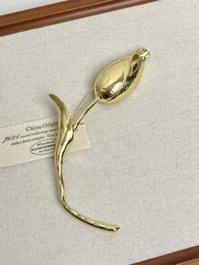 1 chiếc ghim cài áo hình lá kim loại kiểu cổ điển, phụ kiện hoa văn sang trọng, thời trang, phù hợp cho phụ nữ mặc hàng ngày và các sự kiện trang trọng. - Vàng - Xem 4