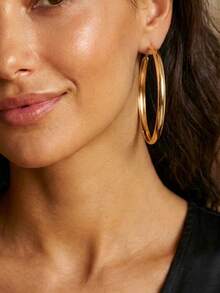 1对春夏中东简约几何圆形优雅时尚休闲派对耳环 - 金黃色 - 查看 5