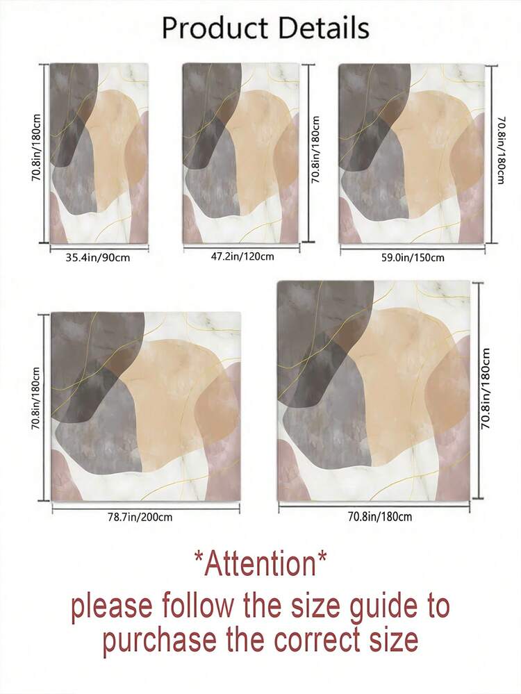 1/4 Piece Bathroom Curtain Set, Includes Shower Curtain, Bath Mat, Toilet Lid Cover And 12 Hooks - Abstract Block Anti-Slip Design - Polyester Fabric Bathroom Curtains - Perfect Housewarming Gift - A - View 3