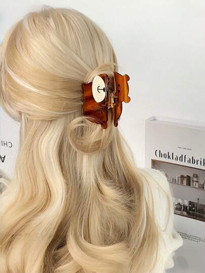 1个女士新款醋酸纤维爪夹，可爱小熊发爪发夹，卡通动物发饰，适合日常使用