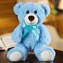 1pc Colorful Teddy Bear Plush Doll, Ribbon Decor Soft Stuffed Animal, Children's Comfort Doll, Home Decor, Sleeping Pillow, Holiday/Wedding Gift - Multicolor - View 12