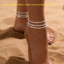 1 chiếc vòng chân dây xích lấp lánh sang trọng, tối giản, đa năng, phù hợp cho sử dụng hàng ngày, đi nghỉ mát, dự đám cưới, dự tiệc. - Bạc - Xem 2