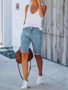 Women's Fashionable Elastic Denim Shorts - Easily Create Stylish And Versatile Daily Looks Summer Casual - Light Wash - View 3