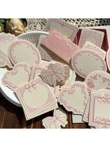 30 Sheets Of Retro Embossed Relief Printing Thickened Cowhide Specialty Paper Memo Pad With Floral Bow Detail Frame, Ins Style, Writable Note Card For Journal Decoration, Craft Paper Back To School - Một cỡ - Xem 2