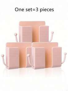 1/2/3/5pcs Self-Adhesive Wall Mounted Phone Holder, Remote Control, Pink Phone Storage Rack, Plastic Charging Rack With Hooks, Suitable For Bedrooms, Study Rooms, General Media Management Storage Rack - Baby Pink - View 14