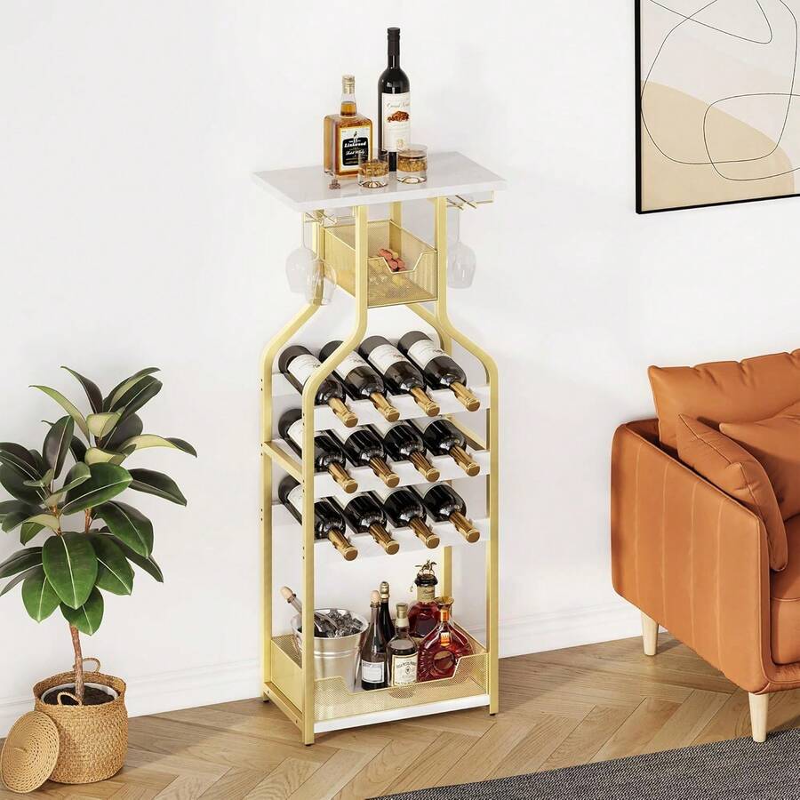 Estante para vino y estante para copas de vino - Dorado - Ver 1