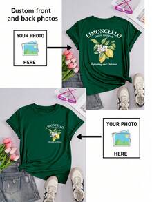 Áo thun nữ in theo yêu cầu - Thêm ảnh của bạn (ngang/huy hiệu/cặp đôi/gia đình/tự sướng/thú cưng), in hai mặt, thích hợp cho du lịch mùa hè, quà tặng bạn gái, áo thun nữ, áo nữ in theo yêu cầu, đồ tập gym, thân thiện với yoga. - Màu xanh lá cây đậm - Xem 3