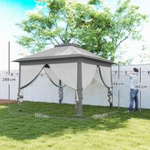 Outsunny 3.3 m Gazebo Pieghevole con Zanzariera e Doppio Tettuccio, Altezza regolabile e Borsa da Trasporto, Beige - Grigio - Visualizzare 4