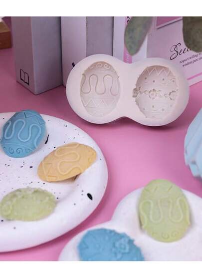 1pc Easter Egg Shaped Silicone Mold For DIY, Holiday Decor Ornament, 2-Cavity Egg Silicone Mold