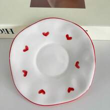 Tasse en céramique peinte à la main avec soucoupe, tasse à café, tasse à thé pour la maison/le bureau, convient pour le jus, le lait, le café - cadeau d'anniversaire et de fête, cadeau pour la famille, cadeau pour lui, service de tasses à café en céramique - gros cœur rouge - Voir 14