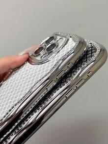 极简时尚波浪边全镶钻弧形真皮手机壳，适用于 16/15/14/13 - 黑色 - 查看 4