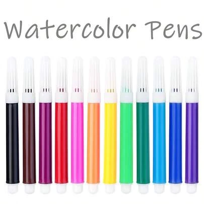 12支迷你水彩笔套装，色彩鲜艳，可水洗，适用于绘画、涂色、复活节彩蛋装饰、背包、玻璃制品、鸡蛋、布料、工艺品、文具、艺术创作、书法、日记、涂鸦、圣诞装饰、派对礼品等。