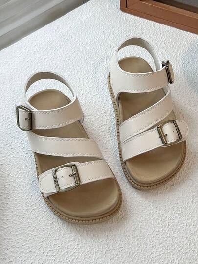 1 Pair Of Children's Adjustable Metal Buckle Flat Sandals, 2026 Summer New Anti-Slip, Durable, Casual And Versatile Flat Open-Toe Sandals, Perfect For Daily Beach Outings In Summer
