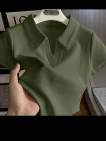 Women's Short-Sleeved Cotton Polo Shirt - Green - View 1