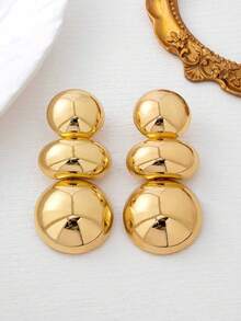 1 par de pendientes de botón con forma geométrica minimalista, estilo casual adecuado para que las mujeres los usen en fiestas - Dorado - Ver 5