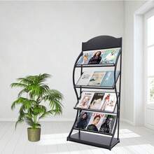 4Tiers Floor-Standing Magazine Rack Information Rack Storage Rack Newspaper Rack Display Rack Manual Book Rack Single Page Simple Iron (Black) - Black - View 11