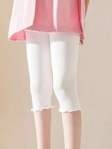 3pcs/Pack Young Girl' Soft & Comfortable White Frill Trim Leggings, Versatile Layering Pants For Spring & Autumn - Multicolor - View 2