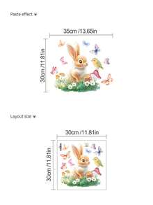 1张壁纸 - 男孩儿童房复活节兔子装饰家居自粘婴儿房装饰女孩装饰墙贴，适用于复活节派对装饰、女孩卧室、复活节彩蛋窗贴 - 春日花朵可爱儿童房卧室装饰 - 彩色 - 查看 14
