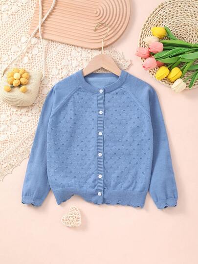 Girls Lightweight Button Hollow Knit Cardigan