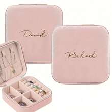 Personalized Monogram Initial Embossed Mini Square Jewelry Box, Lightweight Faux Leather Material, Travel Storage Box, Mother's Gift Display Box, Solid Color Travel Organizer With Lock And Zipper, Can Store Rings And Accessories, Perfect Gift For Christmas, Halloween, Elegant Romantic, Home Living, Christmas Atmosphere, Souvenirs, Reusable, Cute, High Quality - Multicolor - View 15