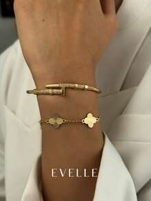 Juego de pulsera y brazalete dorado, diseño minimalista elegante, adecuado para citas, reuniones, regalos de fiesta - oro - Ver 4