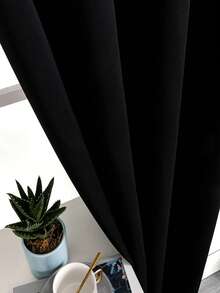 1pc Solid Color Polyester Blackout Curtain Panel, Darkens Room, Heat Insulation, Suitable For Living Room, Bedroom, Decoration - Dark - View 7